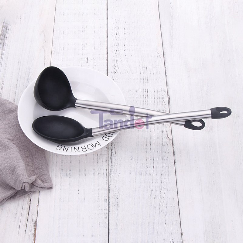 Griffe aus Edelstahl Kochwerkzeug BPA Free Non Toxic Silicone Turner Tongs Spatula Spoon Kitchen Gadgets Utensil Set