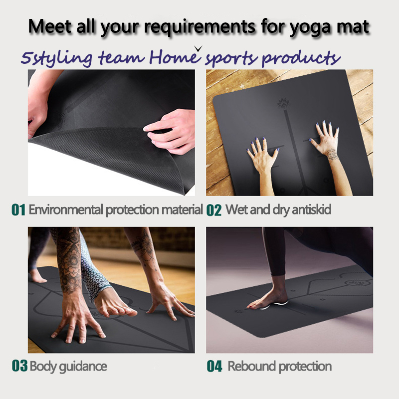 Pu Naturkautschuk Yoga Matte Positionslinie, Schweißabsorption und Antirutsch, Erde Luxusmatte, Fitnessmatte für Männer und Frauen Yoga-Halle