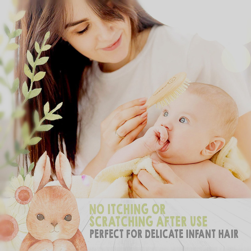 Dreiteiliges hölzernes Baby-Haarbürsten- und Kamm-Set (3-teilig) für Neugeborene und Kleinkinder, natürliche weiche Ziegenborsten für die Wiegenmütze, Holzbürsten-Babybürste für die Massage, perfekt für die Baby-Registrierung