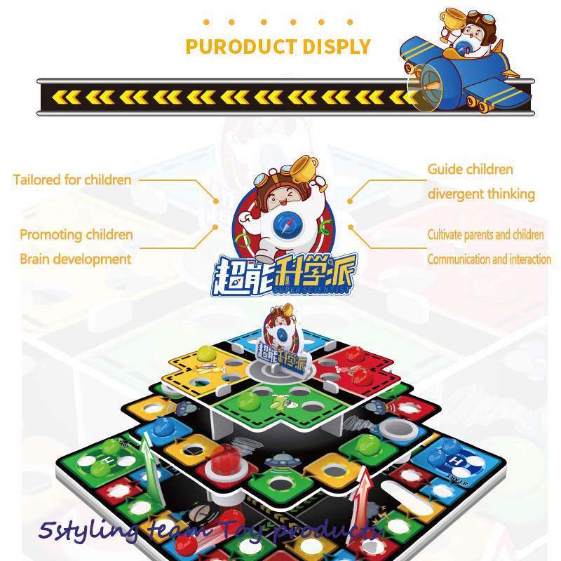 Kinderpuzzle 3D dreidimensionale fliegende Schach Tischplatte Spiel Spielzeug Montage Schlangenleiter 3-Schicht-Brett und Schachspielzeug Verteilung