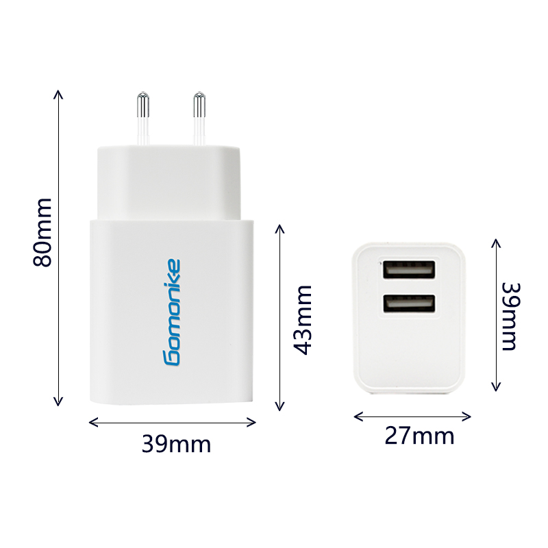 Europäischer Steckeradapter, 2.1A Dual USB-Ladegerät Kompatibel mit iPhone, Samsung, LG, Android-Handys