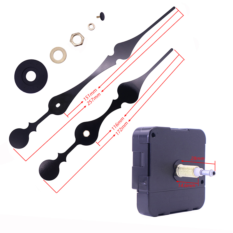 HR1688 23mm Quarz schwarz Uhrwerk und große Uhrzeiger