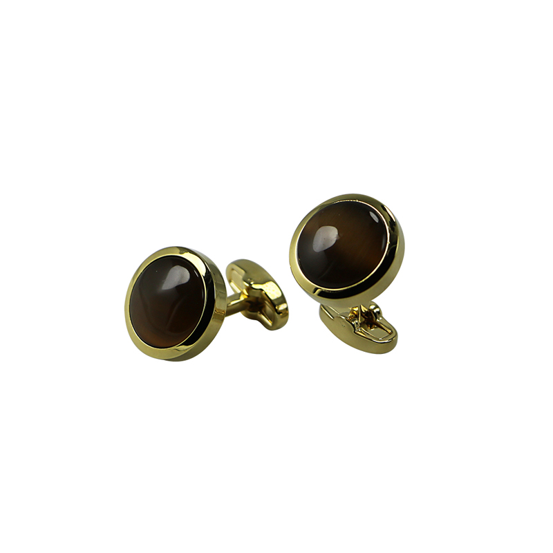 Brown Cat's Eye Gold Plated Custom Cuff Links