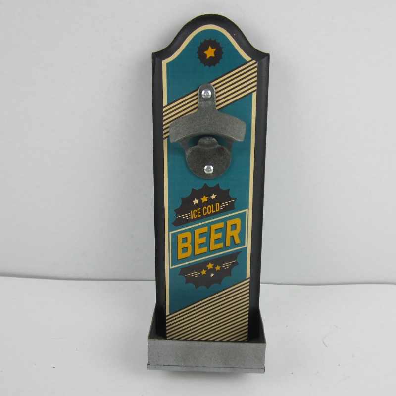 Wandmontage Holz Plaque Beer Bottle Opener mit Cap Catcher