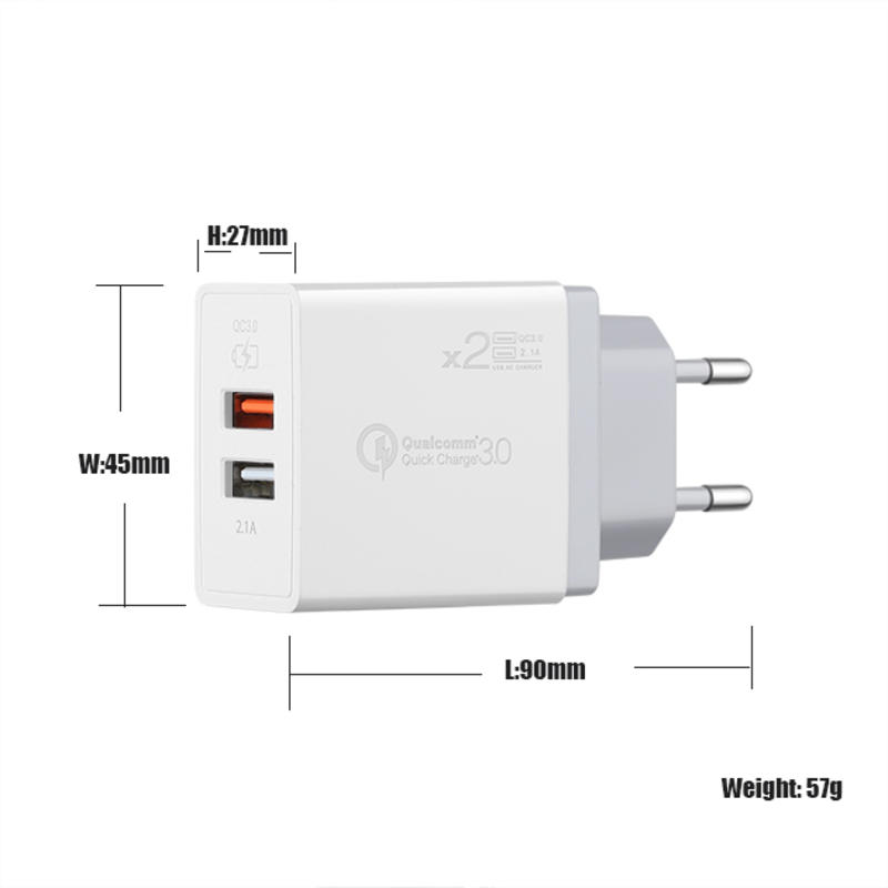 EU/US/UK PD 18W + 5V 2.4A 2 Port USB C Fast Charger Universal Multi Travel Charger