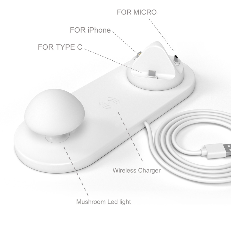 3 in 1 Wireless Charging Base Pilzform Tap Tap Lampe USB Multi-Port Ladegerät Pilz Nachtlampe - Weiß