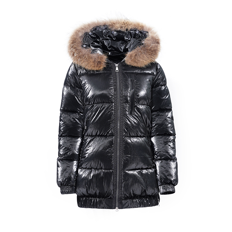 Ladies'matallic warm Jacke mit echtem Pelz