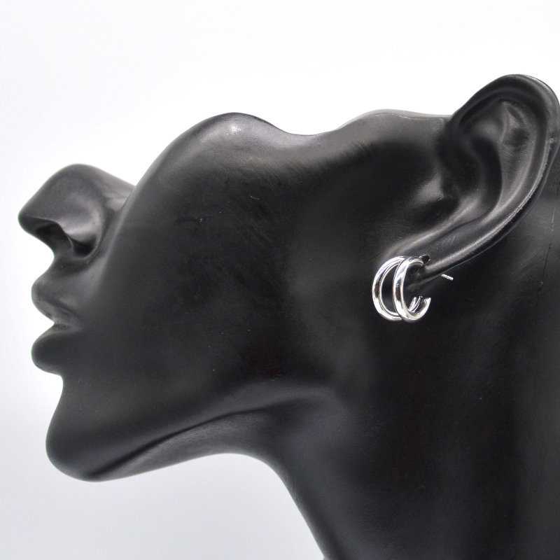 Dicke silberne Creolen Doppel C-Ring Retro geometrische Metall Rock Punk runde Kreis baumelnde Ohrringe für weibliche Mädchen Ohrringe Schmuck China Ruifanbao Schmuck Verarbeitungsfabrik