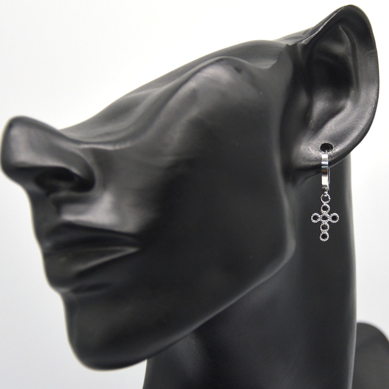 Silberkreuz Ohrringe Zirkonia Nagel Einstellung kleine Kreis Ohrringe baumeln Kreuz Unisex China Ruifanbao Schmuck Verarbeitungsfabrik