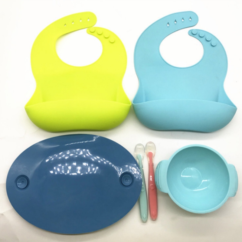 Silikon integrierte ovale Smiley-Platte Silikon Baby Bib Kinder Smiley-Platte