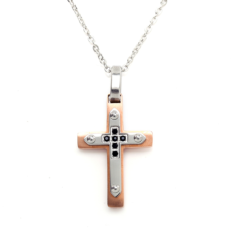 Großhandel Edelstahl Zwei-Ton-Kreuz Anhänger Italien Halskette