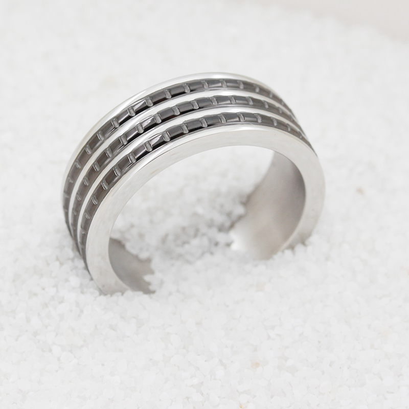 Zweifarbiger schwarz beschichteter Edelstahlring für Herren