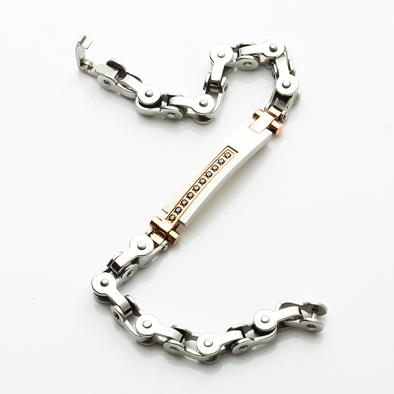 Zweifarbiges Armband aus 18 Karat Roségold mit Edelstahl CNC CZ Stone Fashion Bracelet