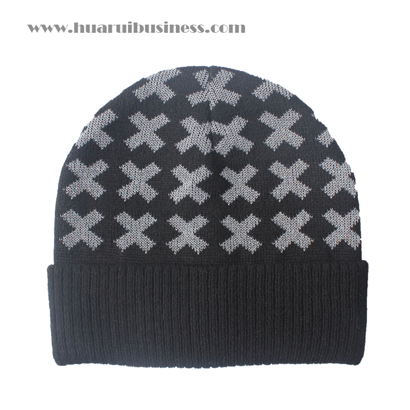 Acryl gestrickte Mütze, Acryl-Strickmütze, Tuque, Wintermütze, Hüftmütze, Mütze mit Manschette, alle X-Buchstaben mit reflektierender Wirkung