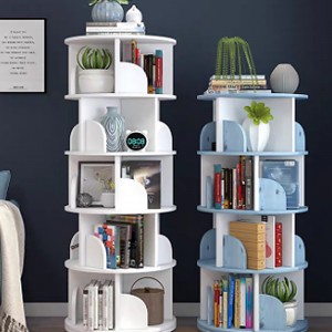 TMJ-2050 Custom Modern Home Wood White Revolving Storage Halter Racks Rotation Book Shelf