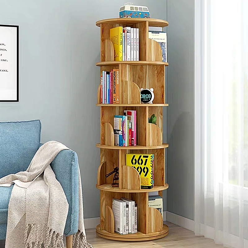 TMJ-2050 Custom Modern Home Wood White Revolving Storage Halter Racks Rotation Book Shelf