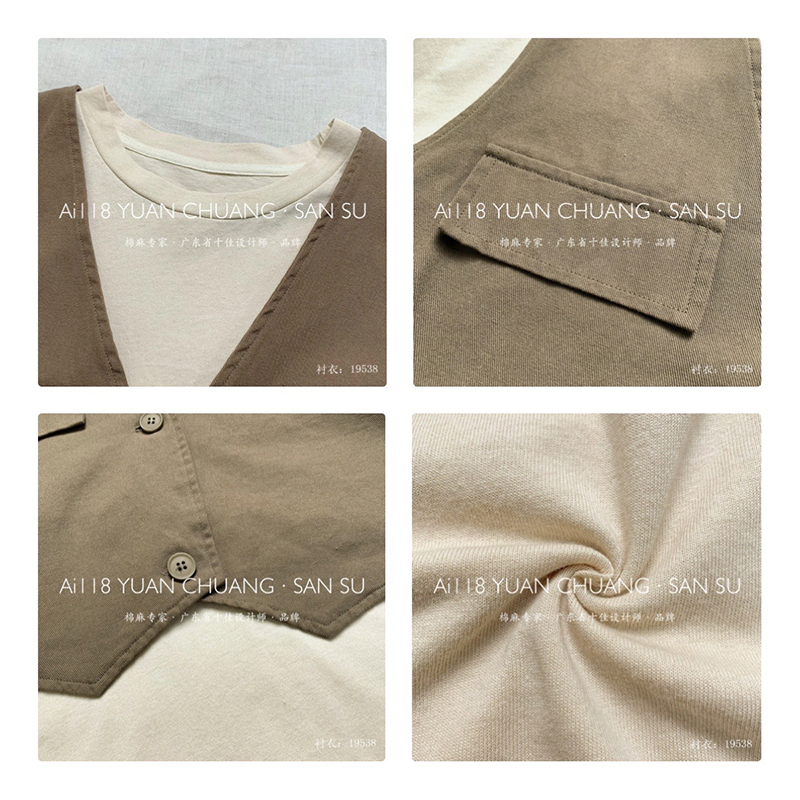 Loose-fitting Design Minimalist Round Collar Stil Stummel Sleeve Stil Casual Solid Farbe Baumwolle und Leinen überdimensioniert 19538 T-Shirts + Waistcoats
