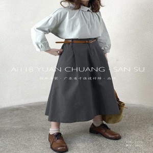 Locker sitzendes Design Minimalistischer gerader Stil Lässig Einfarbiger Midirock 16532 aus einfarbiger Baumwolle und Leinen