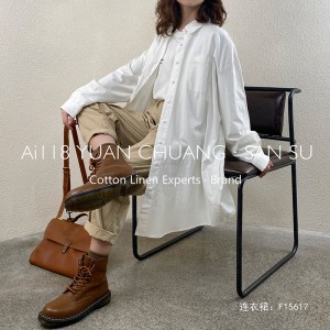 Loose-fitting design Minimalist Stylish Casual Solid color Printed color cotton and linen oversized custom 15617 Shirt Dress
