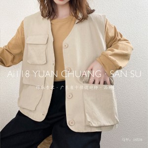 Loose-Fitting Design Minimalist Stylish Casual Weste Solid color Baumwolle und Leinen überdimensioniert 18539 Westen