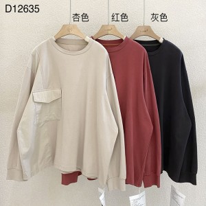 Loose-fitting Design Minimalist Round Collar Stil Stummärmel Stil Casual Solid Farbe Baumwolle und Leinen überdimensioniert 12635 Sweatshirts