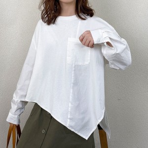 Loose-fitting Design Minimalist Round Collar Stil Stummel Sleeve Stil Casual Solid Farbe Baumwolle und Leinen überdimensioniert 12678 Sweatshirts