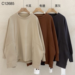 Loose-fitting Design Minimalist Round Collar Stil Stummel Sleeve Stil Casual Solid Farbe Baumwolle und Leinen übergroße kundenspezifische 12685 Sweatshirts