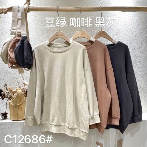 Loose-fitting Design Minimalist Round Collar Stil Stummel Sleeve Stil Casual Solid Farbe Baumwolle und Leinen übergroße kundenspezifische 12686 Sweatshirts