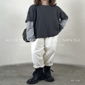 Loose-fitting Design Minimalist Round Collar Stil Stummel Sleeve Stil Casual Solid Farbe Baumwolle und Leinen überdimensioniert 12700 Sweatshirts