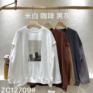 Loose-fitting Design Minimalist Round Collar Stil Stummärmel Stil Casual Solid Farbe Baumwolle und Leinen überdimensioniert 12709 Sweatshirts