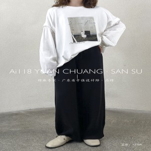 Loose-fitting Design Minimalist Round Collar Stil Stummärmel Stil Casual Solid Farbe Baumwolle und Leinen überdimensioniert 12709 Sweatshirts