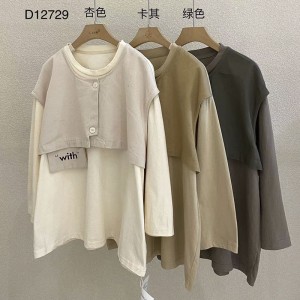 Loose-fitting Design Minimalist Round Collar Stil Stummel Sleeve Stil Casual Solid Farbe Baumwolle und Leinen übergroße kundenspezifische 12729 False Off 160;two-pieces Sweatshirts