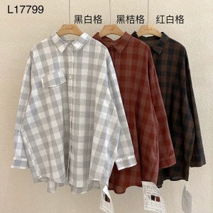 Loose-Fitting Design Minimalist Stylish Casual Solid color Stripped Checked oversizized custom 17799 Loose Checked Shirt