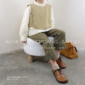 Loose-fitting design Minimalist Stylish Casual Solid color Stripped Checked oversizized custom 19505 Round collar Shirt + Waistcoat