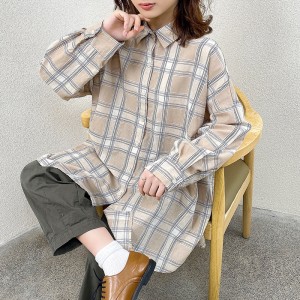 Loose-Fitting Design Minimalist Stylish Casual Solid color Stripped Überprüfte Oversized custom 17827 Loose Checked Shirt