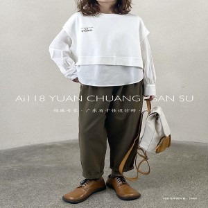 Loose-fitting design Minimalist Stylish Casual Solid color Stripped Checked oversized custom 19600 Round collar Shirt + Waistcoat