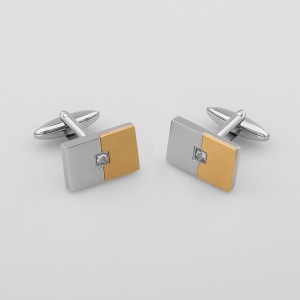 Gravierbare zweifarbige Manschettenknöpfe aus 18 Karat Gold aus Edelstahl mit Zirkonia-Stein