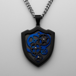 Gear Edelstahl Anhänger zweifarbige schwarz-blaue Halskette Creative Mens Anhänger Schmuck