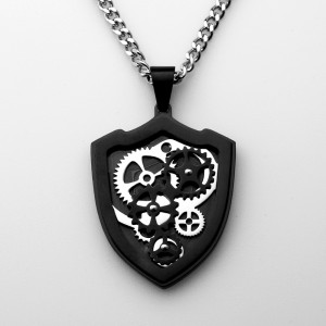 Gear Edelstahl Anhänger zweifarbige schwarz-blaue Halskette Creative Mens Anhänger Schmuck