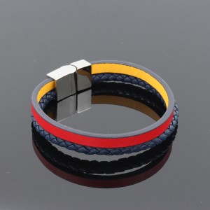 Mode Lederschmuck Echtes Leder Armband Muti-Layer Geflochtener Leder Armreif Edelstahl