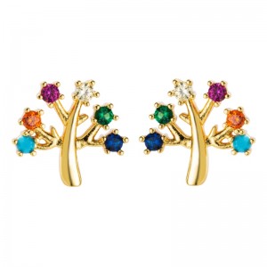 Europäische und amerikanische kupferbeschichtete echte Gold-Micro-Inlaid-Farbe Zirkon-Ohrstecker, personalisierte Ohrringe Accessoires, modische Temperament-Blumen-Ohrringe der Blumen