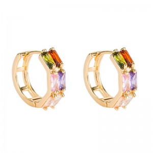 Grenzüberschreitende Quelle Außenhandel Geometrische Zweireihe Zirkon Ohrringe Weibliche Kupfer Micro-Inline-Farbe Zirkonium Hip Hop Ohrring Ohrringe Großhandel