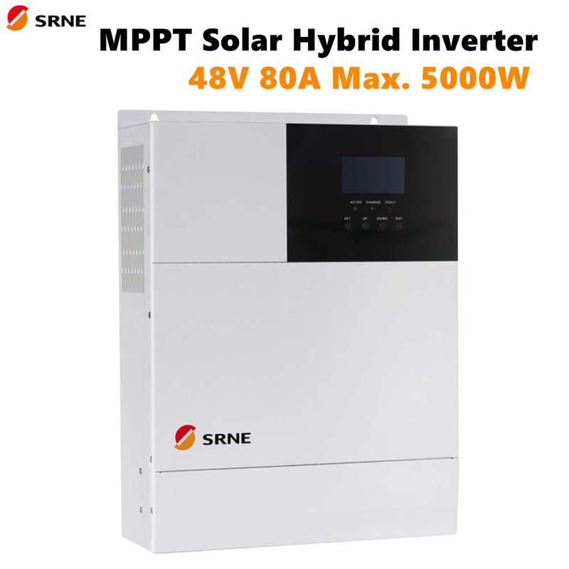 SRNE MPPT MAX 5000W Solar Hybrid Ladung Wechselrichter 80A Reine Sinuswellenumrichter 48V 220V PV-Ladung 145V 50Hz 60Hz Auto LCD-Anzeige