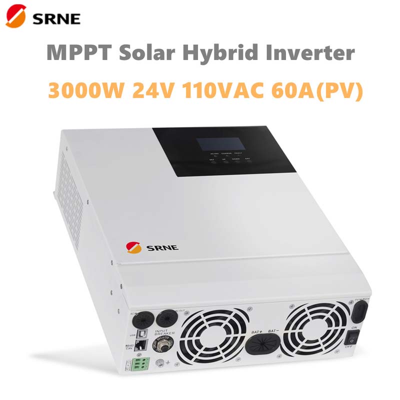 SRNE 3000W All-in-One MPPT Hybrid Solar Inverter 24V 110VAC Reine Sinuswelle Max 100V 60A 50Hz 60Hz Off-Grid-Ladungswechselrichter