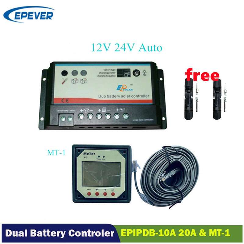 EPEGER Dual Battery Solar Ladung Controller 10A20A Duo-Batterieregler mit Remote-LCD-Meter MT-1 Epsolar EPIPDB-COM