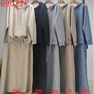Casual Wolle Knit zweiteiliger Hoodie Set 69027#