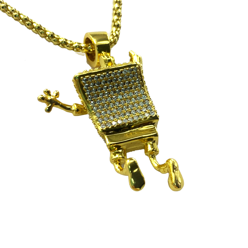 Inlaid Zirkon SpongeBob Hip Hop Halskette