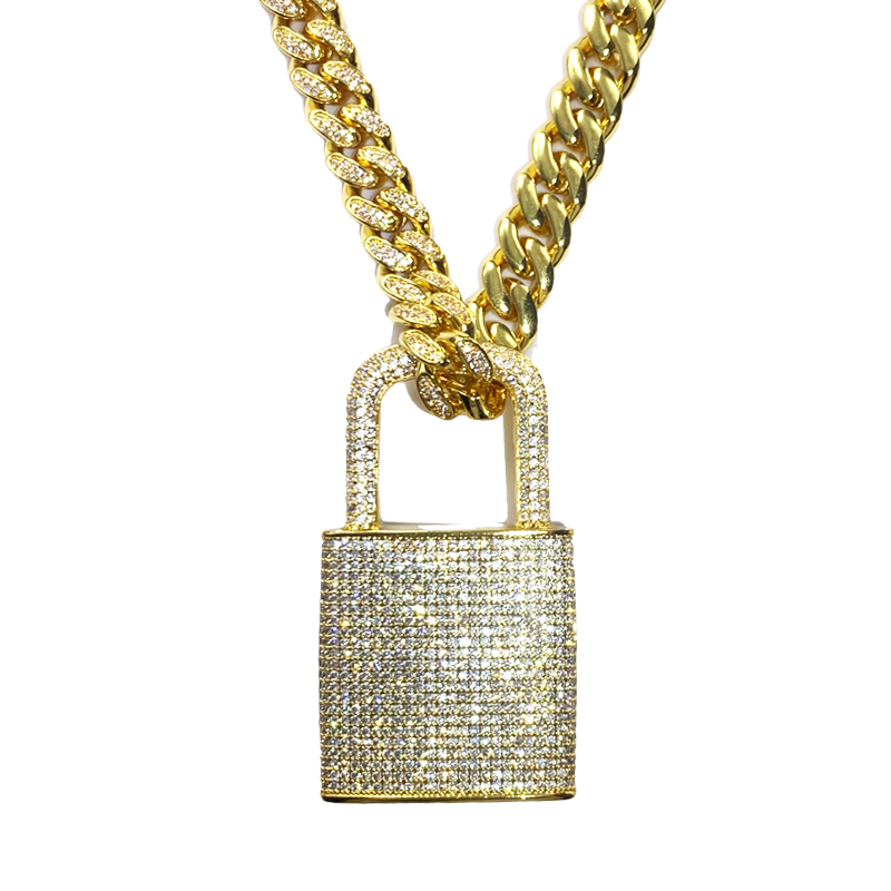 Messing Herren Kupferschlüssel Anhänger Euro aus Zirkon Diamant Vorhängeschloßschloss Halskette
