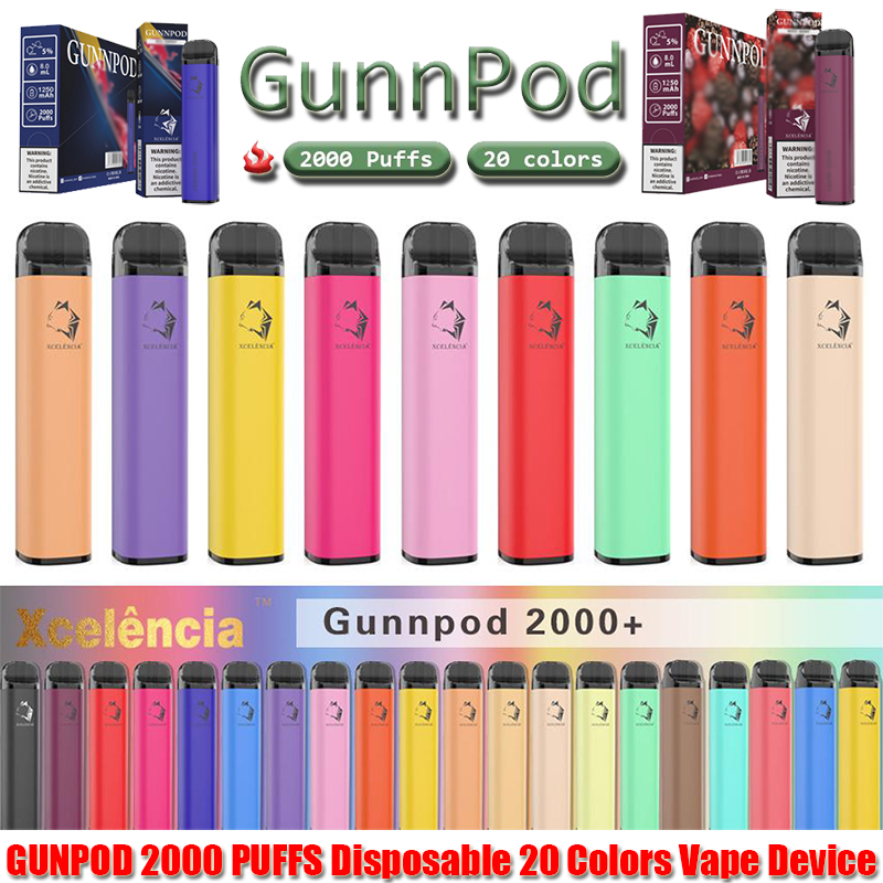 Gunnpod 2000 Puffs Vorgefüllt Einweg-VAPE 1250MAH Batterie E Zigarette Desivce 18350 8ml Vaporizer Starter Kit VS ELF BAR 20 Flavs Pen Pod Puff Gunpod