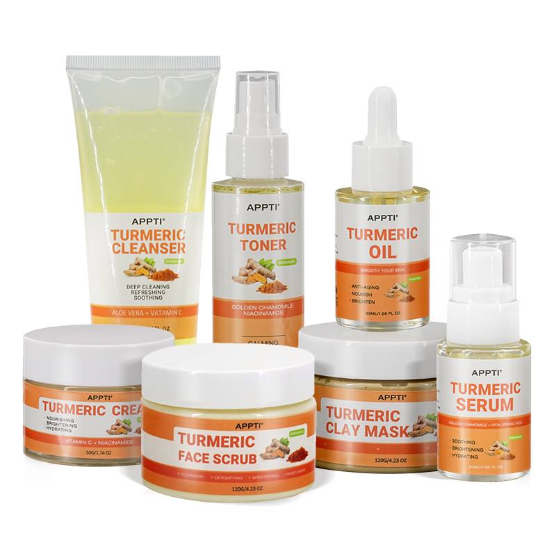 OEM Private Label Bio Vegan Natürliche Akne Hautpflege Geschenk Kit Gesicht Serum Anti Altern Korea Kurkuma Gesichtsbehälter Hautpflege Kurkuma Set